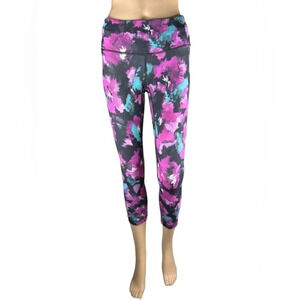 Lululemon Womens Wunder Under Crop III Midnight Bloom Black Deep Fuschia Size 4